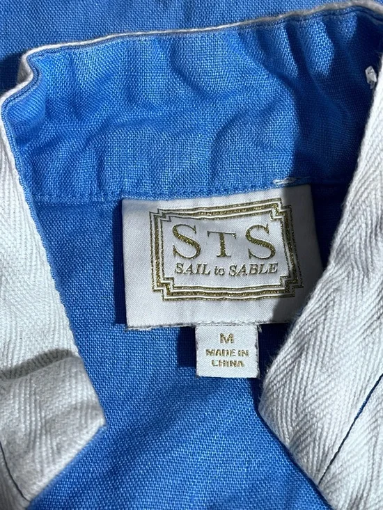 STS Sail to Sable dress sz M Blue linen Sleeveless Shift White Trim casual - Picture 5 of 6